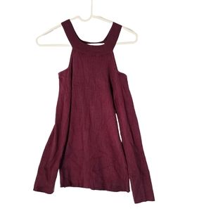 Cold Shoulder Burgundy Sweater